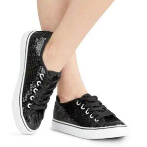 Balera Black Sequined Sneakers, Size 7 Adult Medium, Dance Shoes, Laces, Low Top